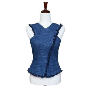 BCBGMaxAzria Munson Top. Cutout Fringe Sleeveless. Dark Navy Size XXS #1164